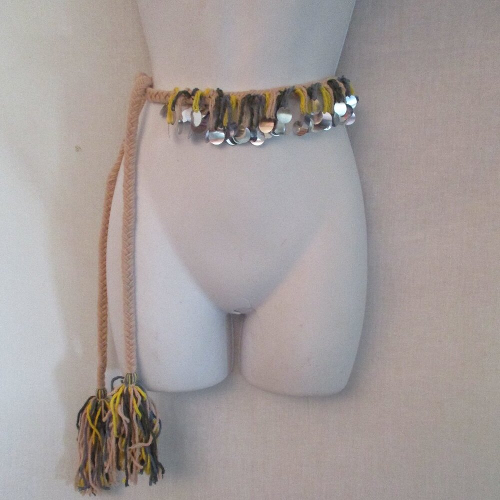 NWT NEW JILL STUART BELT ESMERALD Made in USA FRINGE TASSELS ROPE SEQUIN
